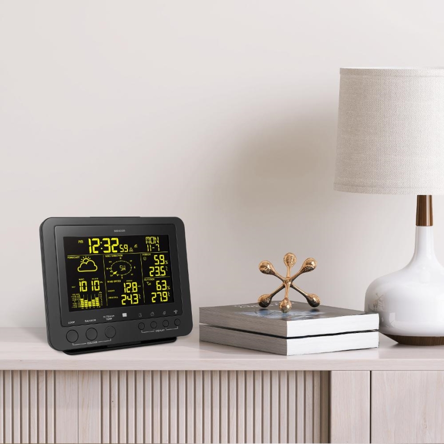 Sencor - Profesjonalna stacja pogodowa z kolorowym wyświetlaczem LCD 5V/1xCR2032 + 3xAA