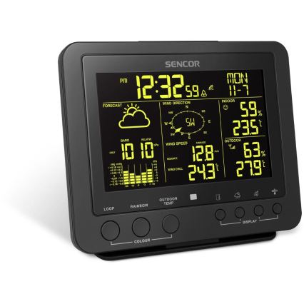 Sencor - Profesjonalna stacja pogodowa z kolorowym wyświetlaczem LCD 5V/1xCR2032 + 3xAA