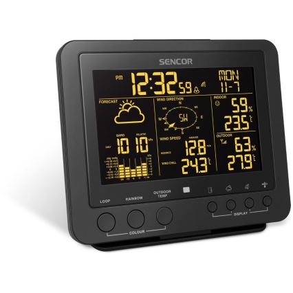 Sencor - Profesjonalna stacja pogodowa z kolorowym wyświetlaczem LCD 5V/1xCR2032 + 3xAA