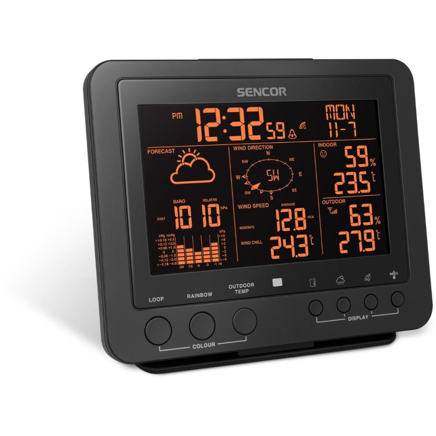 Sencor - Profesjonalna stacja pogodowa z kolorowym wyświetlaczem LCD 5V/1xCR2032 + 3xAA