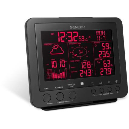 Sencor - Profesjonalna stacja pogodowa z kolorowym wyświetlaczem LCD 5V/1xCR2032 + 3xAA
