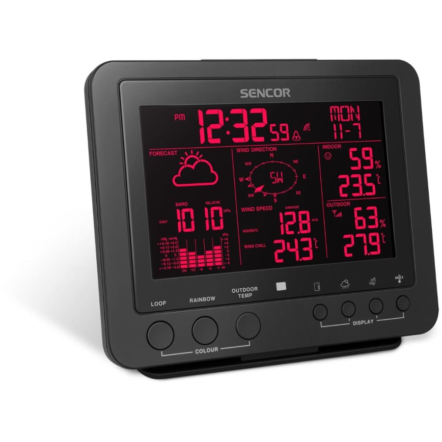 Sencor - Profesjonalna stacja pogodowa z kolorowym wyświetlaczem LCD 5V/1xCR2032 + 3xAA