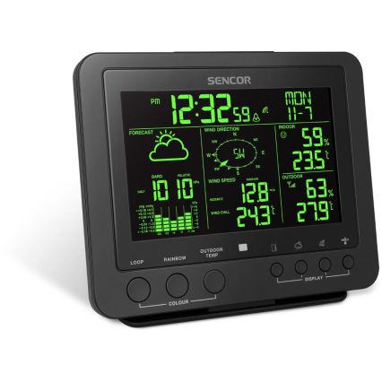 Sencor - Profesjonalna stacja pogodowa z kolorowym wyświetlaczem LCD 5V/1xCR2032 + 3xAA
