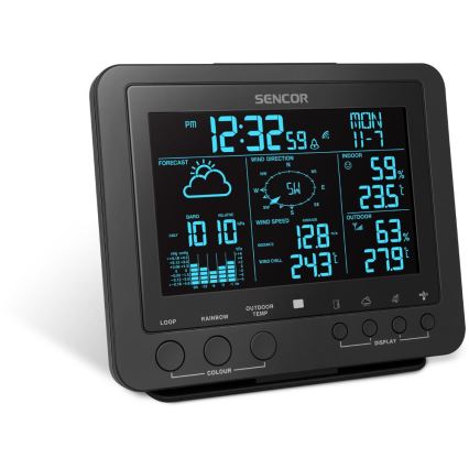 Sencor - Profesjonalna stacja pogodowa z kolorowym wyświetlaczem LCD 5V/1xCR2032 + 3xAA