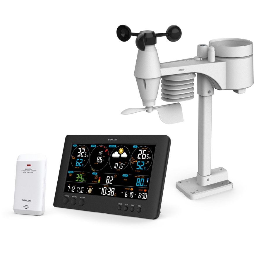 Sencor - Profesjonalna stacja pogodowa z kolorowym wyświetlaczem LCD 5V/1xCR2032 + 3xAA Wi-Fi