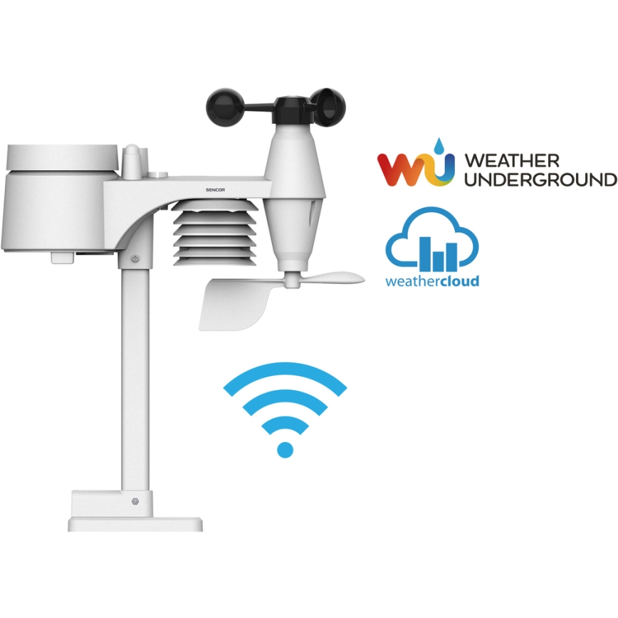 Sencor - Profesjonalna stacja pogodowa z kolorowym wyświetlaczem LCD 5V/1xCR2032 + 3xAA Wi-Fi