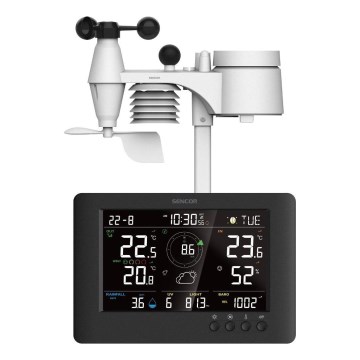 Sencor - Profesjonalna stacja pogodowa z kolorowym wyświetlaczem LCD i budzikiem 5V/1xCR2032 + 3xAA