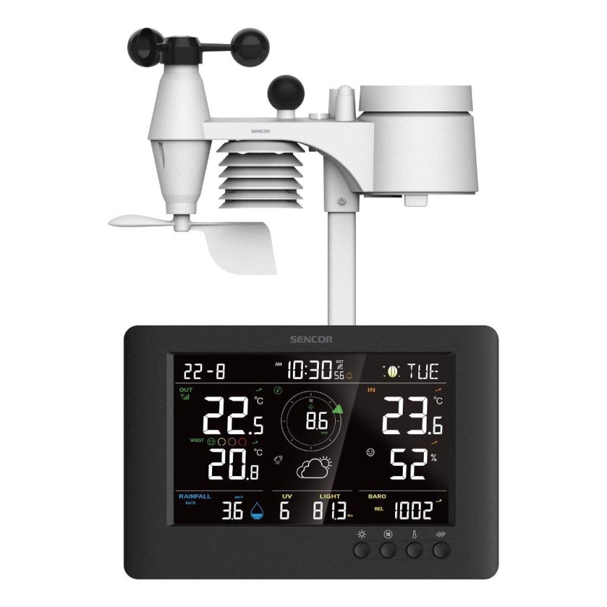 Sencor - Profesjonalna stacja pogodowa z kolorowym wyświetlaczem LCD i budzikiem 5V/1xCR2032 + 3xAA