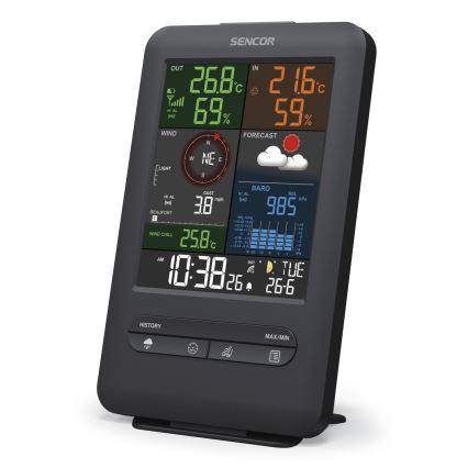 Sencor - Profesjonalna stacja pogodowa z wyświetlaczem LCD i budzikiem 1xCR2032 + 3xAA