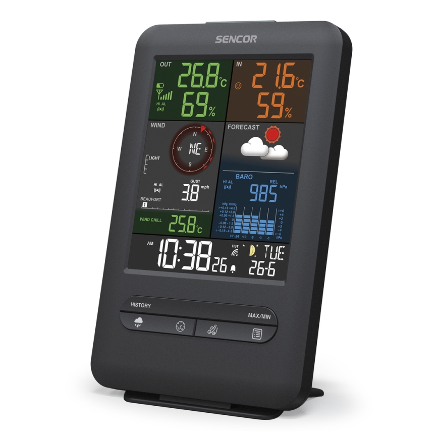 Sencor - Profesjonalna stacja pogodowa z wyświetlaczem LCD i budzikiem 1xCR2032 + 3xAA