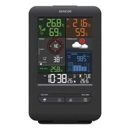 Sencor - Profesjonalna stacja pogodowa z wyświetlaczem LCD i budzikiem 1xCR2032 + 3xAA