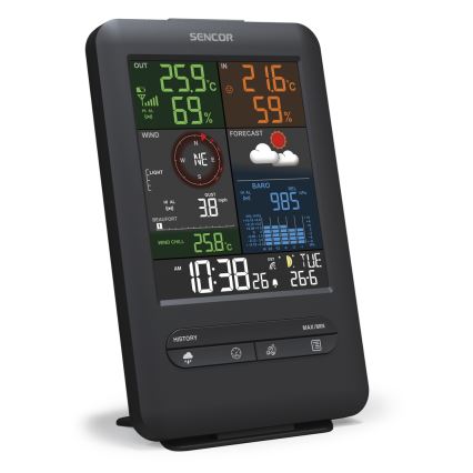 Sencor - Profesjonalna stacja pogodowa z wyświetlaczem LCD i budzikiem 1xCR2032 + 3xAA