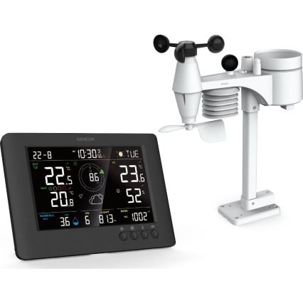 Sencor - Profesjonalna stacja pogodowa z kolorowym wyświetlaczem LCD i budzikiem 5V/1xCR2032 + 3xAA