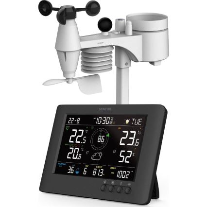 Sencor - Profesjonalna stacja pogodowa z kolorowym wyświetlaczem LCD i budzikiem 5V/1xCR2032 + 3xAA