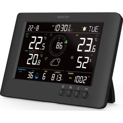 Sencor - Profesjonalna stacja pogodowa z kolorowym wyświetlaczem LCD i budzikiem 5V/1xCR2032 + 3xAA