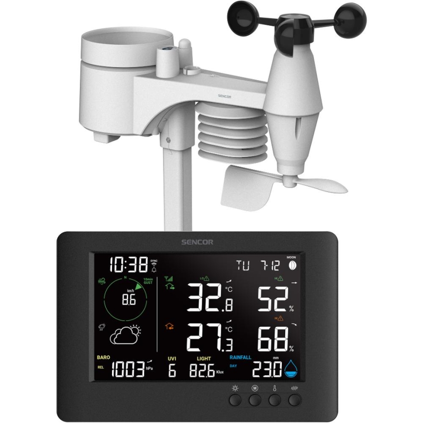 Sencor - Profesjonalna stacja pogodowa z kolorowym wyświetlaczem LCD i budzikiem 5V/1xCR2032 + 3xAA Wi-Fi
