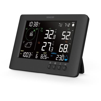 Sencor - Profesjonalna stacja pogodowa z kolorowym wyświetlaczem LCD i budzikiem 5V/1xCR2032 + 3xAA Wi-Fi