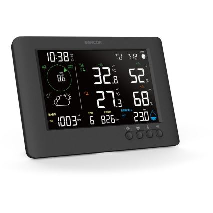 Sencor - Profesjonalna stacja pogodowa z kolorowym wyświetlaczem LCD i budzikiem 5V/1xCR2032 + 3xAA Wi-Fi