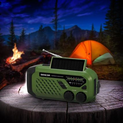 Sencor - Radio kempingowe z panelem solarnym i LED latarką 5V/2000 mAh IPX4 zielony
