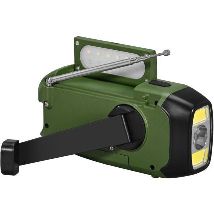 Sencor - Radio kempingowe z panelem solarnym i LED latarką 5V/2000 mAh IPX4 zielony