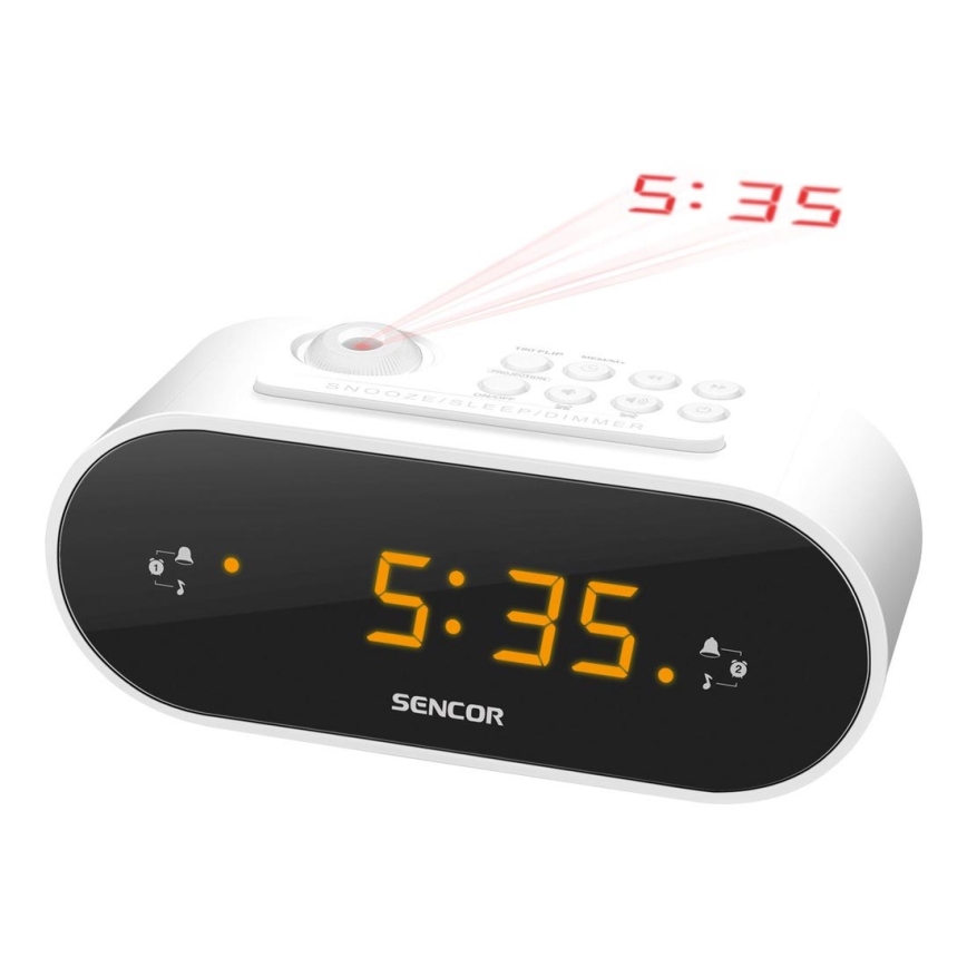 Sencor - Radiobudzik z LED wyświetlaczem i projektorem 5W/230V 1xCR2032 biały