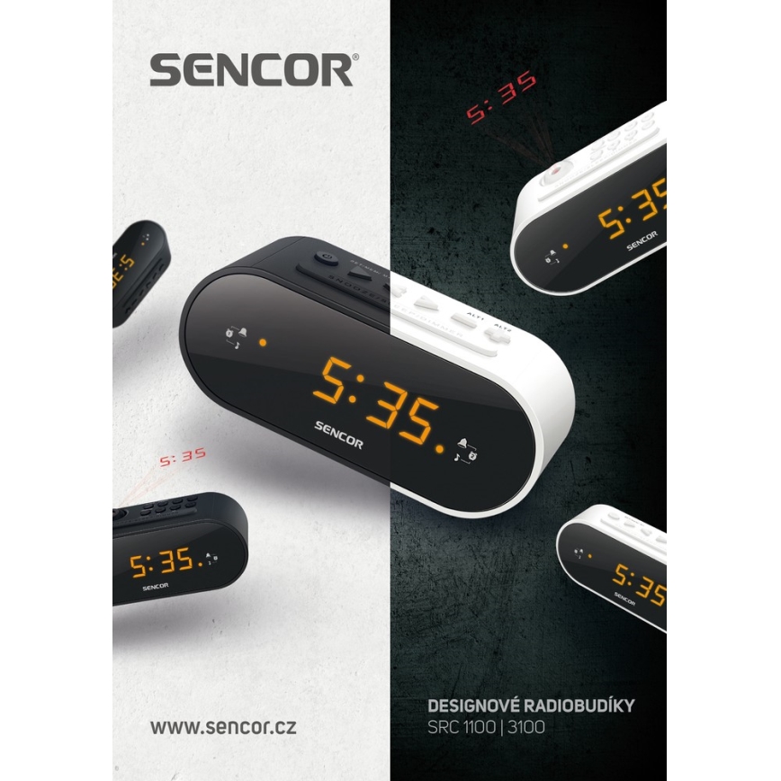 Sencor - Radiobudzik z LED wyświetlaczem i projektorem 5W/230V 1xCR2032 biały