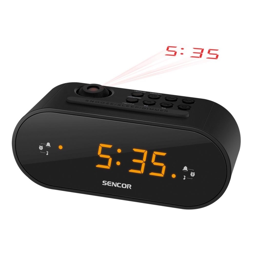 Sencor - Radiobudzik z LED wyświetlaczem i projektorem 5W/230V 1xCR2032 czarny