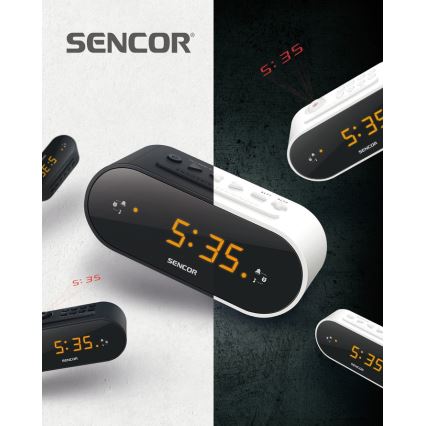 Sencor - Radiobudzik z LED wyświetlaczem i projektorem 5W/230V 1xCR2032 czarny
