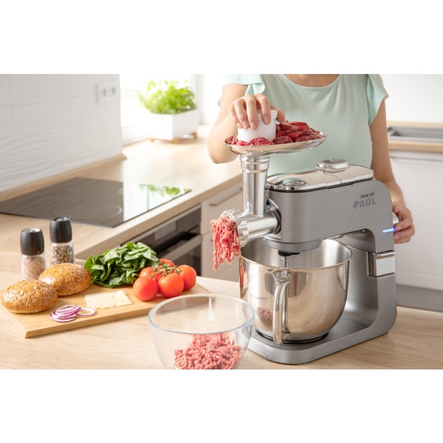 Sencor - Wielofunkcyjny robot kuchenny z misą ze stali nierdzewnej 1500W/230V matowy chrom