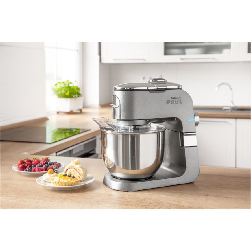 Sencor - Wielofunkcyjny robot kuchenny z misą ze stali nierdzewnej 1500W/230V matowy chrom