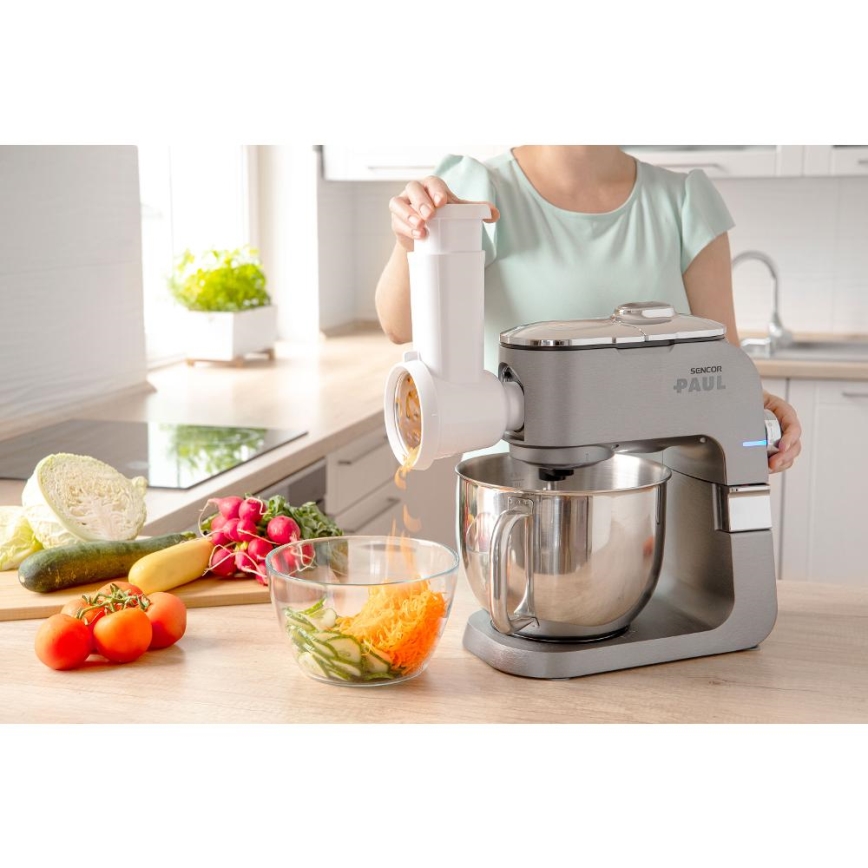 Sencor - Robot kuchenny z misą ze stali nierdzewnej 1700W/230V matowy chrom