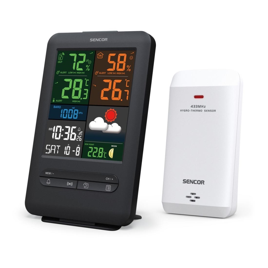 Sencor - Stacja meteorologiczna z kolorowym wyświetlaczem LCD 5V/1xCR2032 + 2xAA