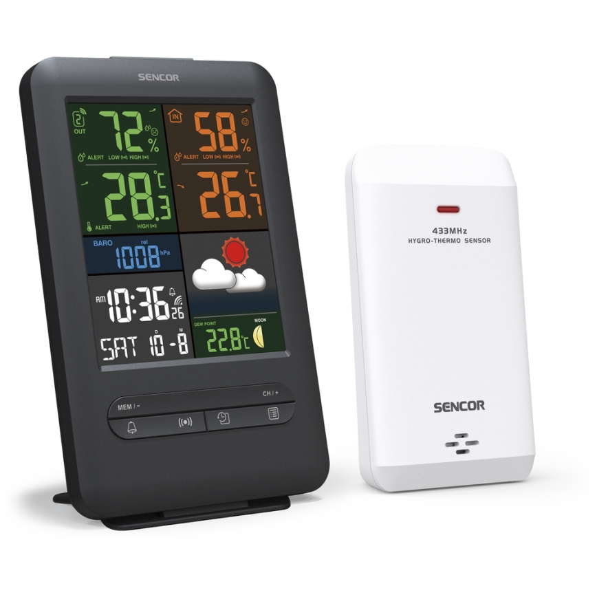 Sencor - Stacja meteorologiczna z kolorowym wyświetlaczem LCD 5V/1xCR2032 + 2xAA