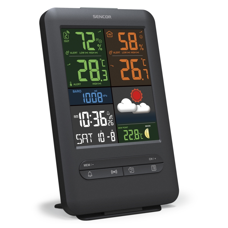 Sencor - Stacja meteorologiczna z kolorowym wyświetlaczem LCD 5V/1xCR2032 + 2xAA