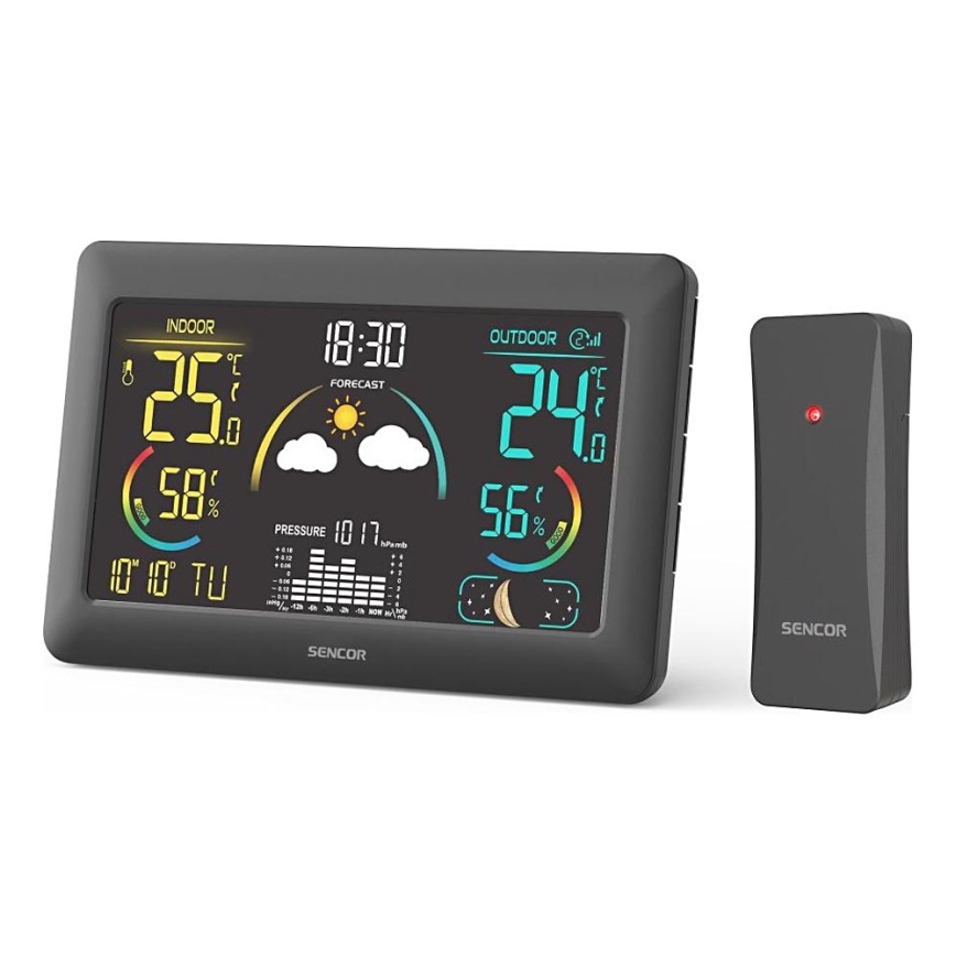 Sencor - Stacja meteorologiczna z kolorowym wyświetlaczem LCD i budzikiem 5V 3xAA + 2xAA
