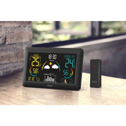 Sencor - Stacja meteorologiczna z kolorowym wyświetlaczem LCD i budzikiem 5V 3xAA + 2xAA