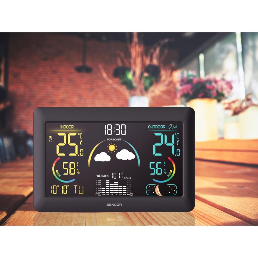 Sencor - Stacja meteorologiczna z kolorowym wyświetlaczem LCD i budzikiem 5V 3xAA + 2xAA