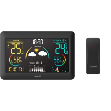 Sencor - Stacja meteorologiczna z kolorowym wyświetlaczem LCD i budzikiem 5V 3xAA + 2xAA