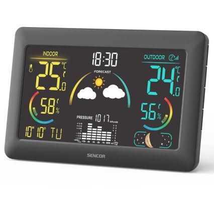 Sencor - Stacja meteorologiczna z kolorowym wyświetlaczem LCD i budzikiem 5V 3xAA + 2xAA