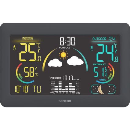 Sencor - Stacja meteorologiczna z kolorowym wyświetlaczem LCD i budzikiem 5V 3xAA + 2xAA