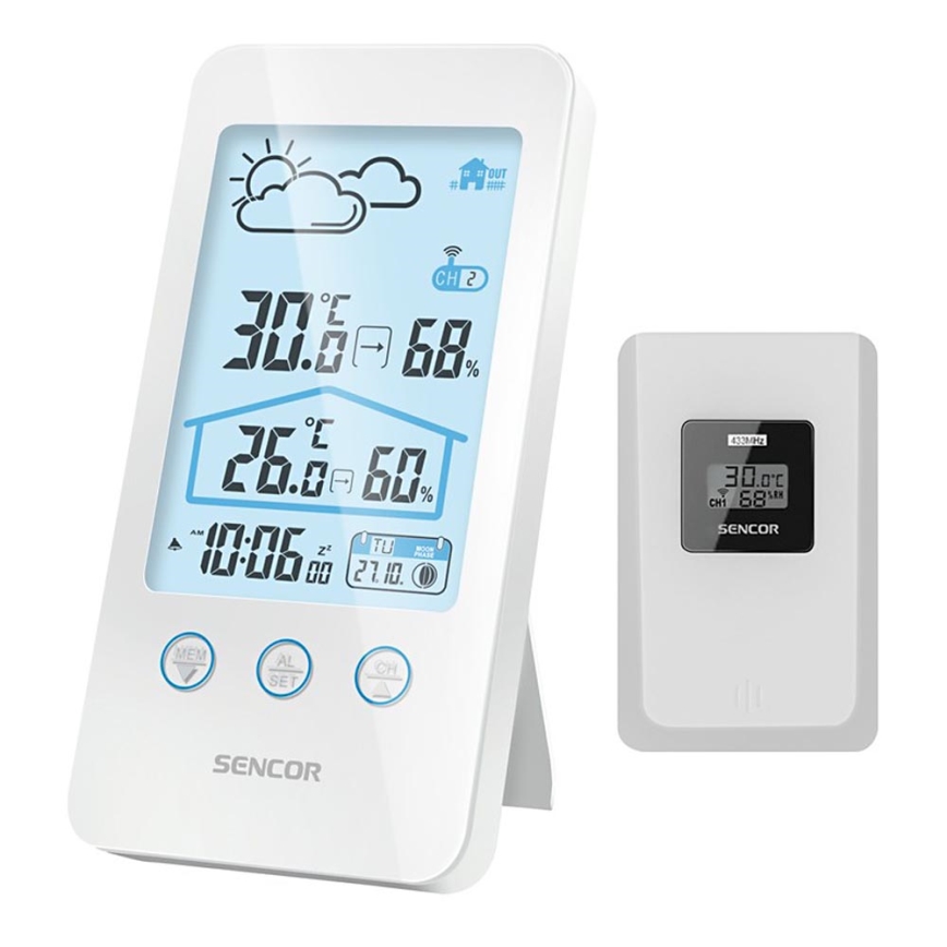 Sencor - Stacja meteorologiczna z wyświetlaczem LCD 2xAAA + 2xAAA biały