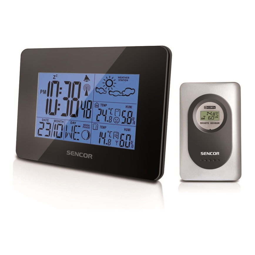 Sencor - Stacja meteorologiczna z wyświetlaczem LCD i budzikiem 3xAA + 2xAAA czarny