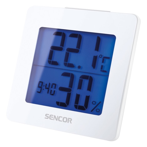 Sencor - Stacja pogodowa z wyświetlaczem LCD i budzikiem 1xAA biała