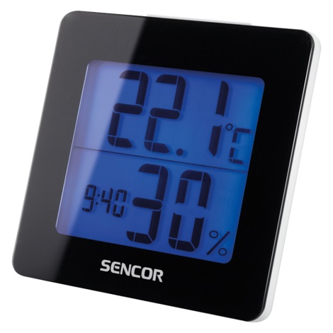 Sencor - Stacja pogodowa z wyświetlaczem LCD i budzikiem 1xAA czarna