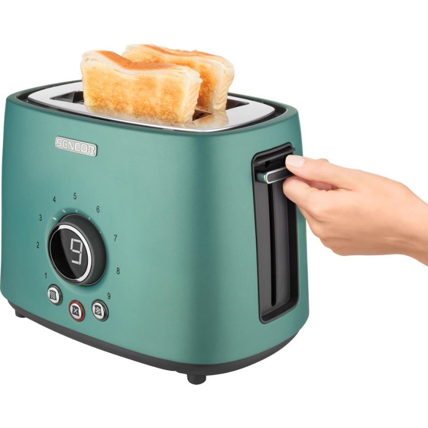 Sencor - Toster z dwoma otworami i podgrzewaczem 1000W/230V miętowy