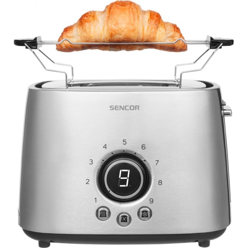 Sencor - Toster z dwoma otworami i podgrzewaczem do bułek 1000W/230V, srebrny