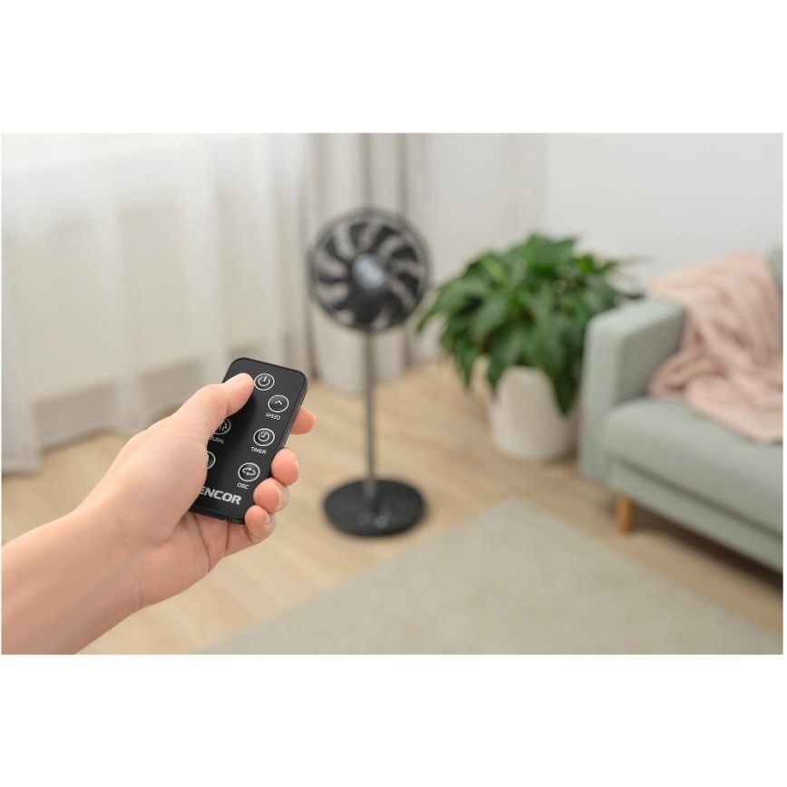 Sencor - Wentylator stojący 3D UltraSilent 26W/230V Wi-Fi czarny + pilot zdalnego sterowania