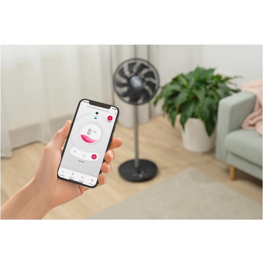 Sencor - Wentylator stojący 3D UltraSilent 26W/230V Wi-Fi czarny + pilot zdalnego sterowania