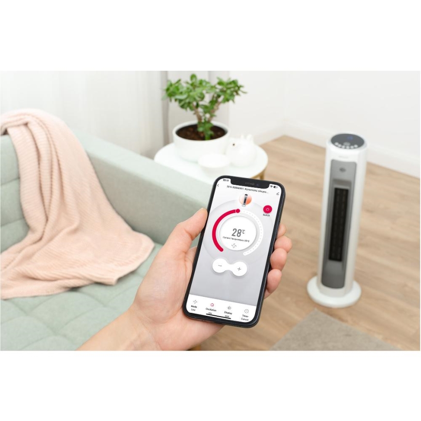 Sencor - Wentylator z ceramiczną grzałką 2200W/230V Wi-Fi biały + pilot zdalnego sterowania