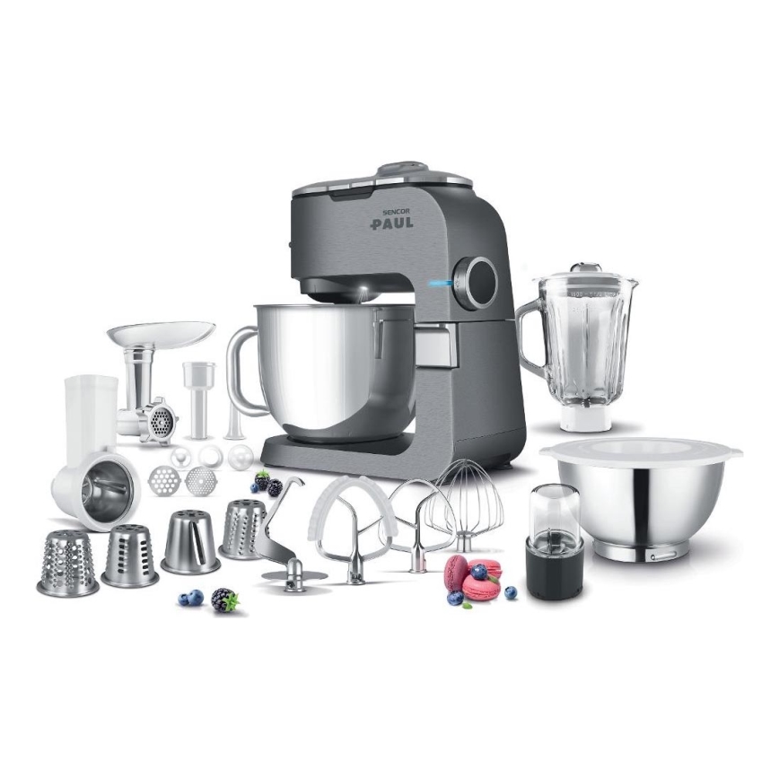 Sencor - Wielofunkcyjny robot kuchenny z misą ze stali nierdzewnej 1500W/230V matowy chrom